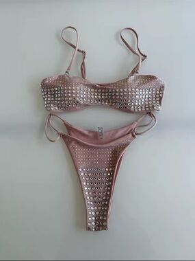 Pink Embellished Two-Piece Bikini Set